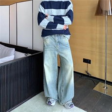 韩式简约水洗拖地直筒宽松牛仔裤休闲宽松长裤NYX8047-P43，男装牛仔裤，星座208-5