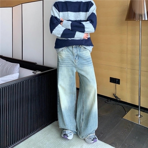 韩式简约水洗拖地直筒宽松牛仔裤休闲宽松长裤NYX8047-P43图片