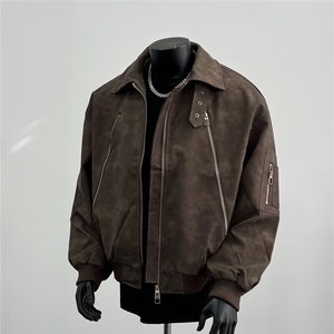 复古做旧PU皮衣夹克美式潮牌痞帅机车服外套休闲上衣Y1029P72网图图片