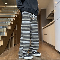 秋冬新款毛呢针织民族风条纹宽松休闲卫裤B315-K805-特p40控78，男装休闲裤，电商B315