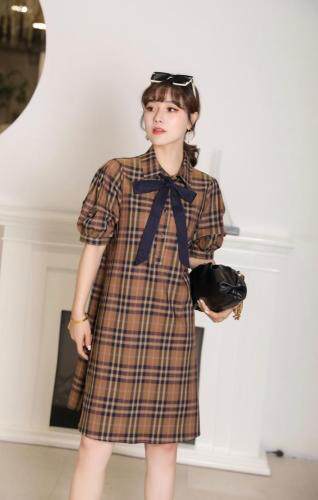 休闲格子连衣裙，女装连衣裙，千禧宏运