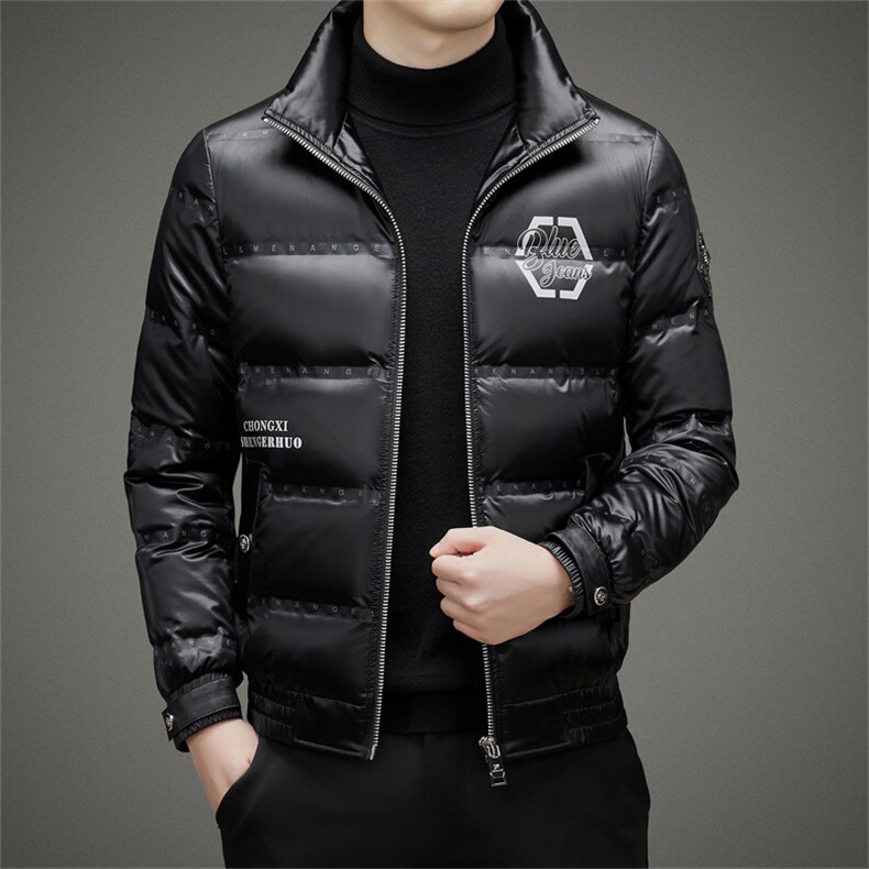 羽绒服男冬季PU皮上衣新款立领休闲男装中年厚款保暖男士外套,男装羽绒服,电商B212（原钱塘6029）
