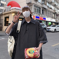 C8036/P35港风夏季条纹冰丝衬衫男短袖衬衣宽松休闲大码上衣，男装衬衫，电商A141
