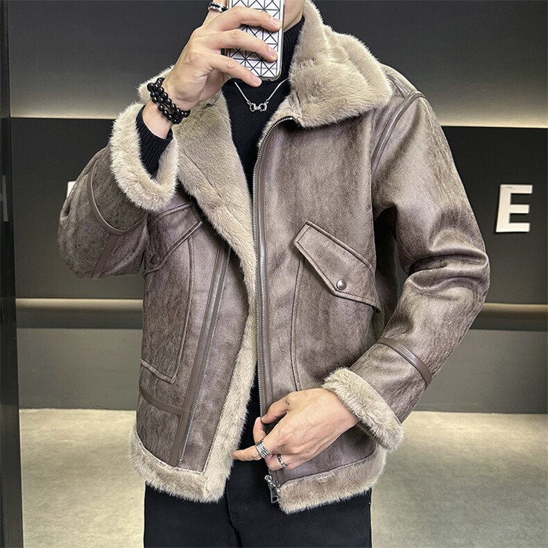 店主风新款皮毛一体男士保暖外套加厚翻领夹克棉衣8905-p255,男装棉衣,星座815-1（原A203A）