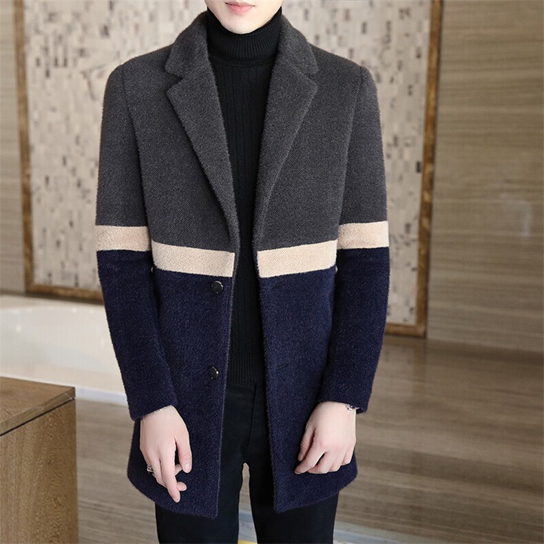 冬季男士毛呢外套大衣中长款风衣呢子英伦风加厚款男N30P160，男装风衣，电商B226-2（原B217-2）