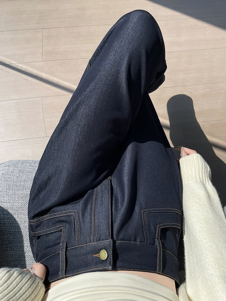 秋冬小众设计直筒牛仔裤宽松显瘦垂坠加绒大码拖地西装裤女,女装休闲裤,云美莎专业女裤-全店现货