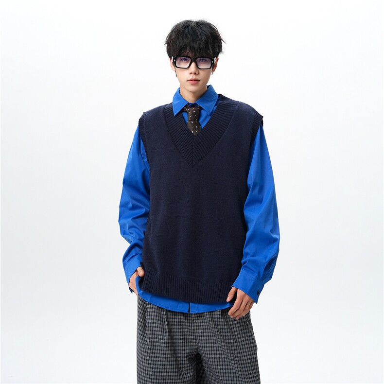 春秋季针织马甲搭配衬衫叠穿设计感V领毛衣日系慵懒背心9099P58，男装背心/马甲，电商B312