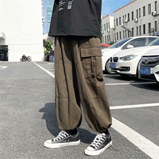 新款春秋日系街头纯色工装裤男复古休闲裤百搭宽松阔腿裤k422-p35，男装休闲裤，星座1008-1