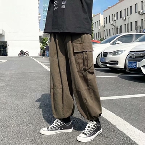 新款春秋日系街头纯色工装裤男复古休闲裤百搭宽松阔腿裤k422-p35图片