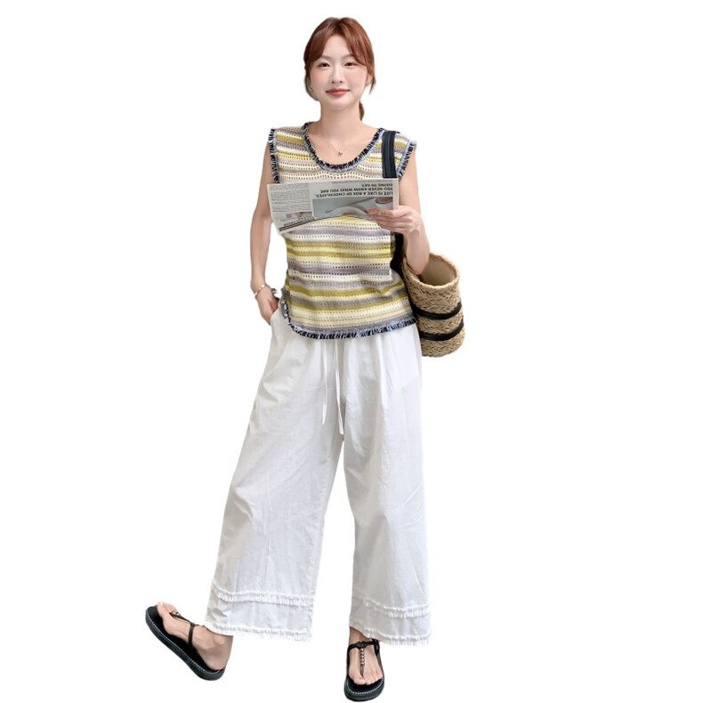 现货:夏装新款时尚针织毛边上衣长裤两件套2C135-8873P145K208,女装套装/套裙,2C135