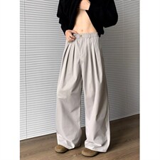 韩版直筒凉感弯刀西裤男士阔腿百搭阔腿褶皱拖地休闲裤CX2205，男装西裤，星座516A