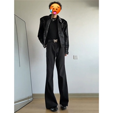 网图cleanfit黑色微喇西裤美式高街裤子男直筒休闲西装裤KZ058P50，男装西服套装，电商B312