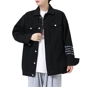 2021秋季新海报墙港风大码男破洞字母刺绣牛仔夹克外套NJ8023-P70图片