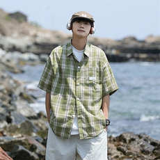 格子衬衫男士短袖韩版潮流日系痞帅2024夏季新款ins外套CY792-P33，男装衬衫，星座412-2