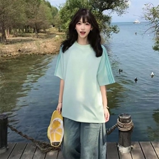抖音得物品质二开240克宽松纯棉美式潮牌印花三条杠中性风短袖T恤，男装T恤，电商A486