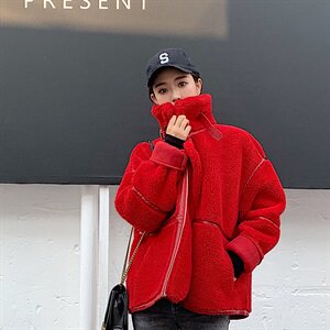 2021新款颗粒绒羊羔毛加厚拼接皮毛一体羽绒服棉衣外套女图片