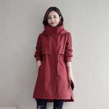 风衣春秋中长款修身显瘦百搭潮流简约个性长袖连帽，女装风衣，微微衣阁