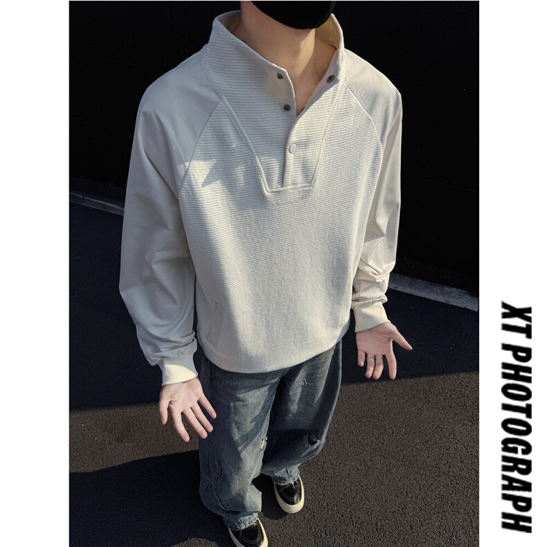 老钱风卫衣男春秋立领撞色拼接设计感美式潮牌宽松休闲外套P63，男装卫衣，电商C306-1