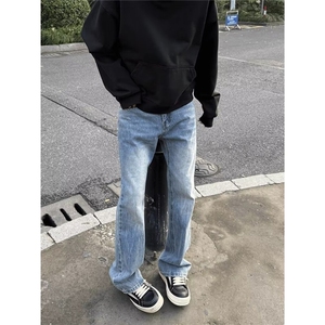 美式水洗闪电纹牛仔裤男款潮牌宽松直筒裤子N5017-P50图片