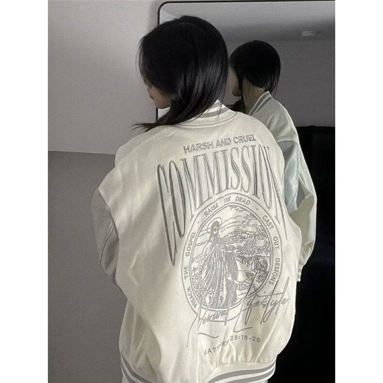 W10875-P68 网图现货 美式复古棒球服潮牌撞色拼接刺绣贴夹克外套图片