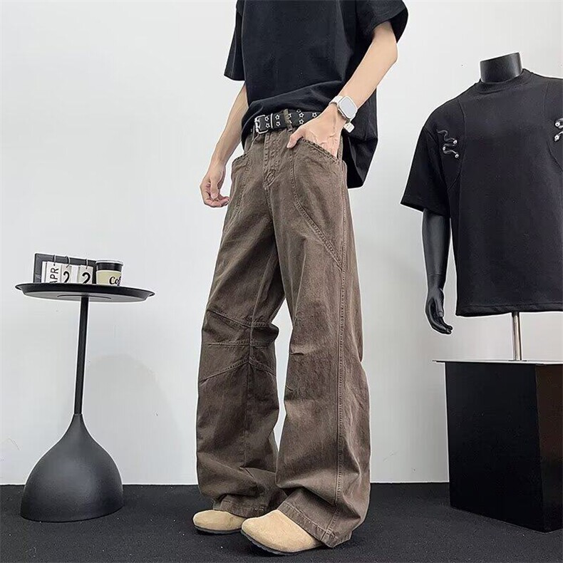 美式街头设计感工装弯刀裤男装直筒vintage阔腿微喇裤子K6441-P53,男装工装外套,星座412-3