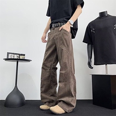 美式街头设计感工装弯刀裤男装直筒vintage阔腿微喇裤子K6441-P53，男装工装外套，星座412-3