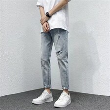2023年新款男直筒休闲高弹小脚九分牛仔裤N115P45图片