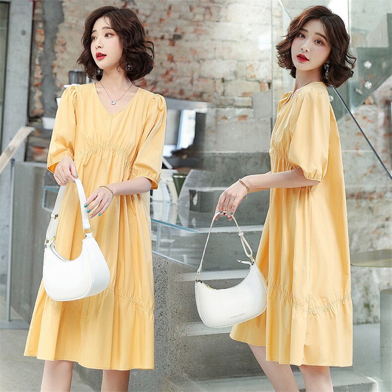 泡泡袖连衣裙女夏2024年新款法式长裙宽松显瘦裙子宽松，女装连衣裙，梦懿尔