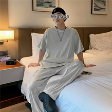套装男2023夏季新款痞子帅气上衣t恤短袖阔腿裤ins百搭潮W956-P55，男装休闲套装，星座412-2