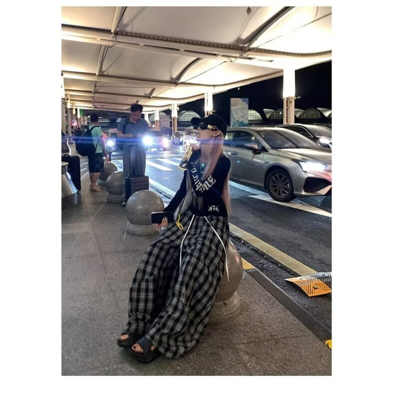 W10151-P48网图现货美式格子阔腿休闲裤慵懒宽松百搭拖地长裤,男装休闲裤,星座1608-2