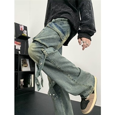 牛仔裤男高街欧美慵懒韩风潮流文艺时尚潮裤N09072-P60，男装牛仔裤，星座308B-1