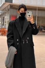 2025港风中长款英伦金属装饰毛呢风衣男聚酯纤维FY77072P138，男装风衣，星座227-7