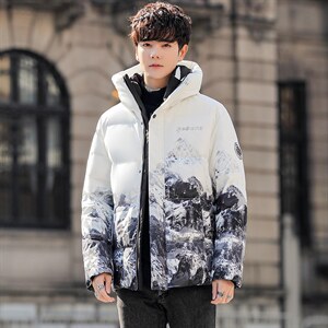 现货雪山款连帽时尚宽松轻薄白鸭绒扎染外套羽绒服R8833P100图片