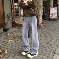 水泥灰牛仔裤男春秋新款宽松水洗做旧百搭直筒长裤子NG49，男装牛仔裤，星座1116A-1（原606A）