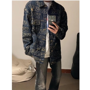 【有货】DN300-P68美式翻领牛仔夹克青年帅气字母刺绣牛仔衣图片