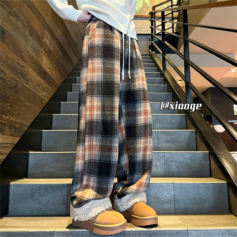 XZ616秋冬重磅加绒格子条纹拼接羊羔绒休闲长裤TY1170P65控88,男装休闲裤,星座512A（原616）