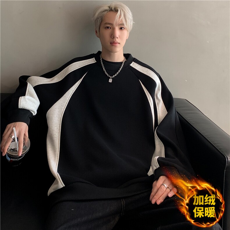 秋冬重磅420克加绒加厚卫衣拼接百搭圆领长袖撞色打底衫MY085-P60,男装卫衣,电商C307