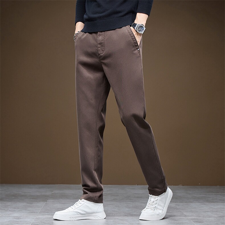 莱赛尔弹力松紧腰青年修身休闲裤男秋季抗皱长裤子D6071-P45，男装休闲裤，星座509