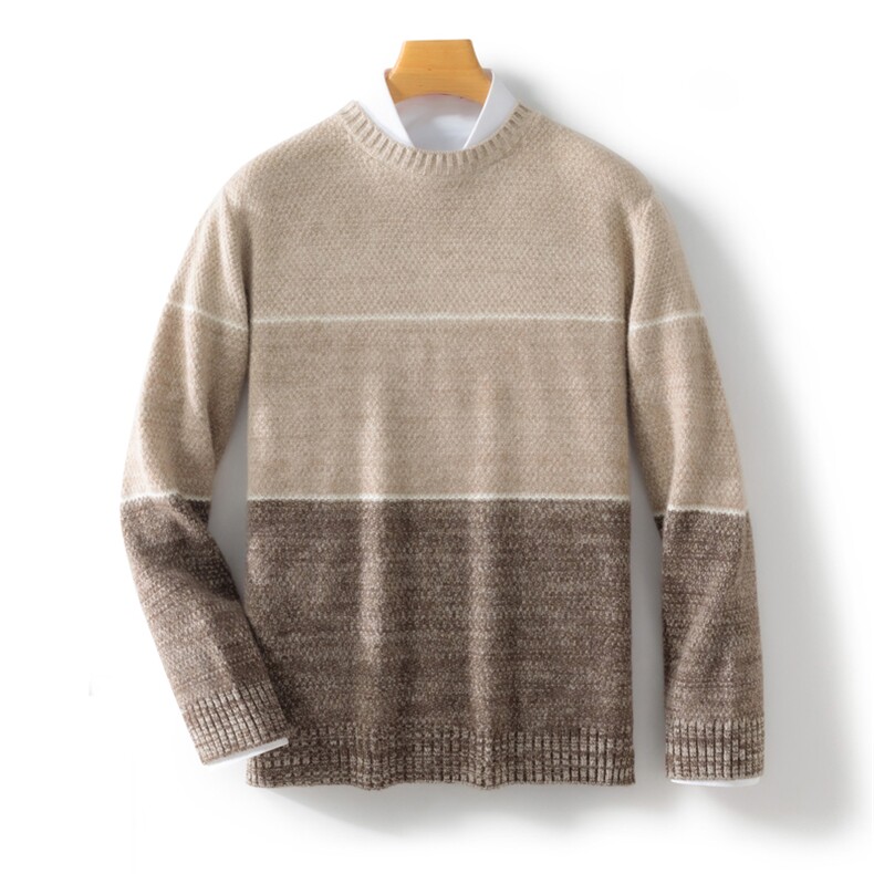2024年秋冬季澳洲羊毛三股加厚花纱渐变羊毛衫，男装羊毛衫，忠诺羊绒