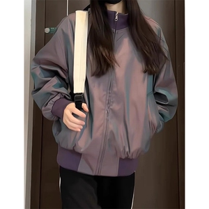 （网图）炫彩缎面飞行夹克立领短款廓形美式棒球服J2591-P70图片