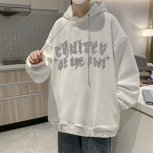 加厚春季潮牌潮烫钻情侣卫衣连帽美式复古hiphop高街外套图片
