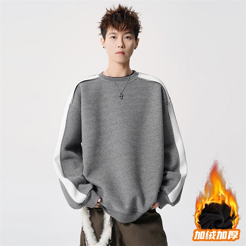 得物二开拼接加绒卫衣男圆领冬季潮套头外套A266-WY60-P35加绒45，女装短外套，电商A266