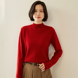 正品重磅加厚山羊绒衫女毛衣半高领短款针织衫麻花宽松保暖打底冬图片