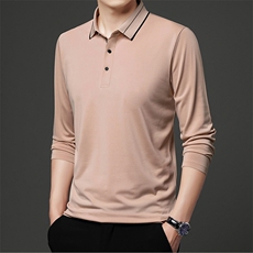 春秋款男士长袖t恤中青年纯色棉质翻领体恤时尚休闲打底POLO衫男，男装Polo衫，电商B212（原钱塘6029）