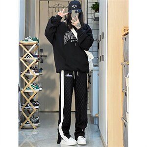 抖音品质 2022春装男女款棋盘格休闲直筒裤 B221-LK22003-P75控98图片