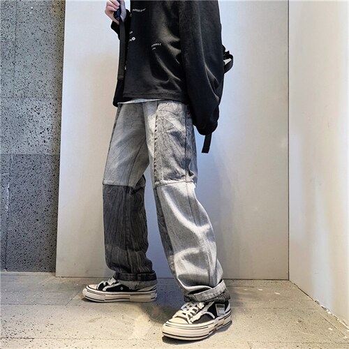 坠感阔腿牛仔裤男潮牌ins街头个性嘻哈拼接直筒宽松裤潮G290-p45图片