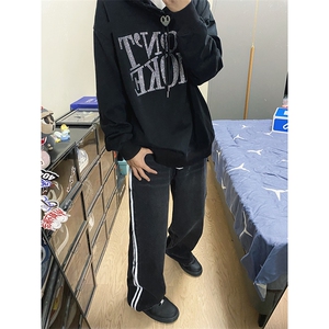 B221 美式ins高街暗黑小众宽松直筒运动牛仔裤 LK23139-P65 控88图片