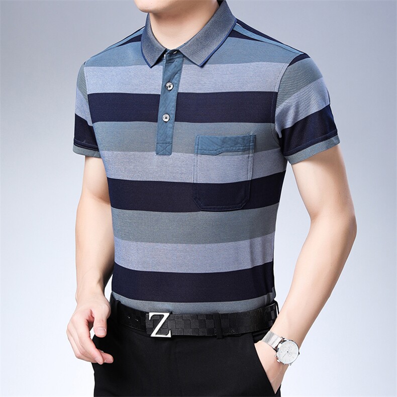 百搭时尚polo男士短袖上衣条纹夏季宽松中年潮流T恤HM2229-P60,男装Polo衫,星座1105-3