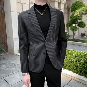秋冬店主休闲夹克礼服西装单西男士修身拼条西服 A236-XZ2309-155图片