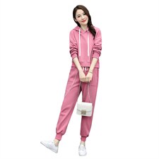 2021春季新款时尚休闲舒适腰部系带修身显瘦气质连帽两件套，女装套装/套裙，魅影